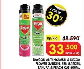 Promo Harga Baygon Insektisida Spray Flower Garden, Zen Garden, Japanese Peach 600 ml - Superindo
