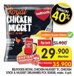 Promo Harga BELFOODS Royal Nugget Chicken Nugget Drummies, Chicken Nugget Stick 500 gr - Superindo