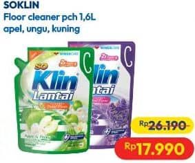 Promo Harga So Klin Pembersih Lantai Hijau Fruity Apple, Ungu Floral Lavender, Kuning Citrus Lemon 1600 ml - Hypermart
