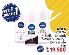 Promo Harga NIVEA Deo Roll On Extra Whitening, Black White, Pearl Beauty 50 ml - LotteMart
