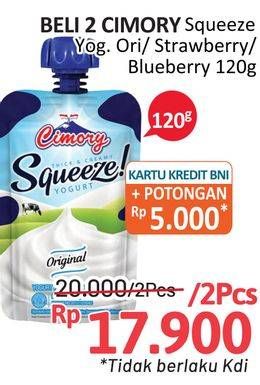 Promo Harga CIMORY Squeeze Yogurt Original, Blueberry, Strawberry 120 gr - Alfamidi