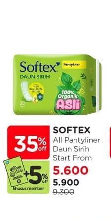 Promo Harga Softex Pantyliner Daun Sirih Regular 20 pcs - Watsons