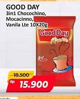 Promo Harga Good Day Instant Coffee 3 in 1 Chococinno, Mocacinno, Vanilla Latte per 10 sachet 20 gr - Alfamart
