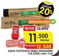 Promo Harga SASHA Toothpaste Halal Antibacterial, Halal Antibacterial 65 gr - Superindo