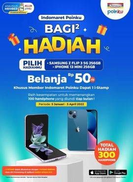 Promo Harga Bagi2 Hadiah Samsung Z Flip 3 5G, iPhone 13 Mini  - Indomaret