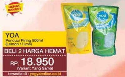 Promo Harga YOA Pencuci Piring Lemon, Lime 800 ml - Yogya