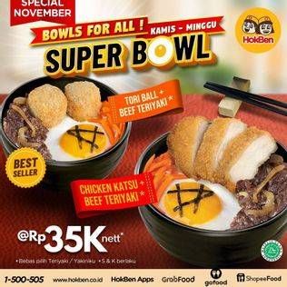 Promo Harga HokBen Super Bowl Chicken Katsu + Beef Teriyaki, Tori Ball + Beef Teriyaki  - HokBen