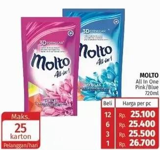 Promo Harga MOLTO All in 1 Blue 3D Formulasi, Pink 3D Formulasi 720 ml - Lotte Grosir