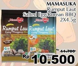 Promo Harga MAMASUKA Rumput Laut Panggang Salted Egg, Korean BBQ per 2 pcs 4 gr - Giant