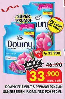 Promo Harga Downy Pewangi Pakaian Sunrise Fresh, Floral Pink 900 ml - Superindo