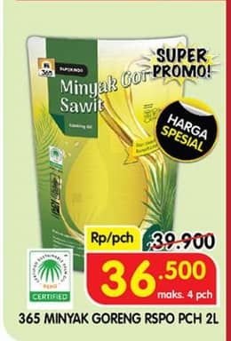 Promo Harga 365 Minyak Goreng Sawit RSPO 2000 ml - Superindo
