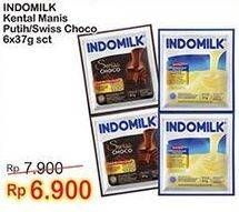 Promo Harga Indomilk Susu Kental Manis Plain, Cokelat per 6 sachet 37 gr - Indomaret