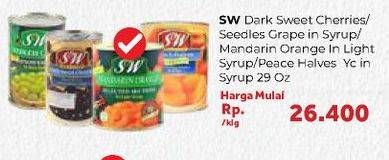 Promo Harga SW Dark Sweet Cherries/Seedles Grape In Syrup/Mandarin Orange In Light Syrup/Peach Halves In Syrup  - Carrefour