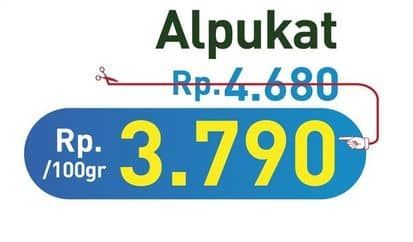 Alpukat per 100 gr Diskon 19%, Harga Promo Rp3.790, Harga Normal Rp4.680