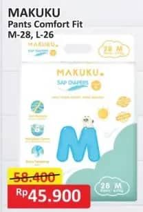Promo Harga Makuku Comfort Fit Diapers Pants M28, L26 26 pcs - Alfamart