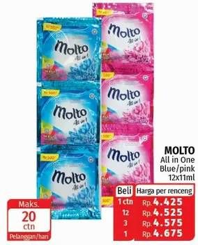 Promo Harga MOLTO All in 1 Blue, Pink per 12 sachet 11 ml - Lotte Grosir
