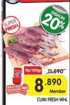 Cumi Cumi per 100 gr Diskon 23%, Harga Promo Rp8.890, Harga Normal Rp11.590, Khusus Member