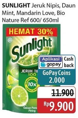 Promo Harga Sunlight Pencuci Piring Jeruk Nipis 100, Anti Bau With Daun Mint, Mandarin Orange, Biocare Nature 600 ml - Alfamidi