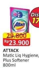 Promo Harga Attack Detergent Liquid Plus Softener, Hygiene Plus Protection 800 ml - Alfamart