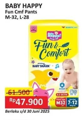Promo Harga Baby Happy Baby Diapers Pants Fun & Comfort M32, L28 28 pcs - Alfamart