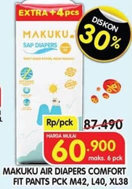 Promo Harga Makuku Comfort Fit Diapers Pants M42+4, L40+4, XL38+4 42 pcs - Superindo