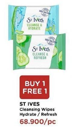 Promo Harga ST IVES Wipes Cleanse Hydrate Aloe Vera, Cleanse Refresh Cucumber 25 pcs - Watsons