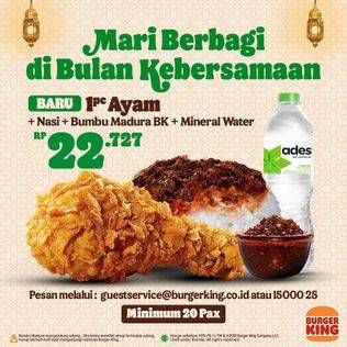 Promo Harga Burger King Ayam + Nasi + Bumbu Madura BK + Mineral Water  - Burger King
