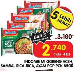 Promo Harga Indomie Mi Goreng Aceh, Sambal Rica Rica, Ayam Pop 85 gr - Superindo