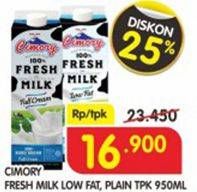 Promo Harga CIMORY Fresh Milk Low Fat, Plain 950 ml - Superindo