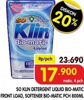 Promo Harga SO KLIN Biomatic Liquid Detergent Front Load, +Softener Front Load 800 ml - Superindo