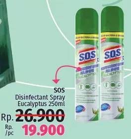 Promo Harga SOS Disinfectant Spray Eucalyptus 250 ml - LotteMart