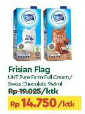 Promo Harga Frisian Flag Susu UHT Purefarm Full Cream, Swiss Chocolate 946 ml - TIP TOP