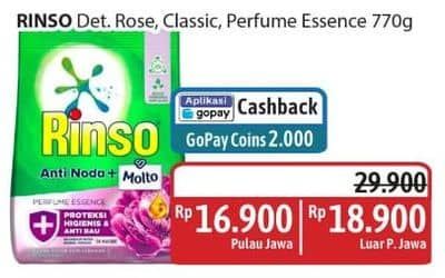 Promo Harga Rinso Anti Noda Deterjen Bubuk + Molto Pink Rose Fresh, + Molto Classic Fresh, + Molto Purple Perfume Essence 770 gr - Alfamidi