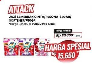 Promo Harga Attack Jaz1 Detergent Powder Semerbak Cinta, +Softener Rose Berry, Pesona Segar 750 gr - Carrefour