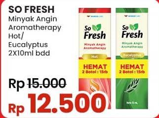 Promo Harga So Fresh Minyak Angin Aromatherapy Eucalyptus, Hot per 2 pcs 10 ml - Indomaret