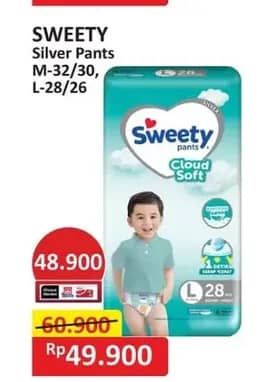 Promo Harga Sweety Silver Pants M32, M30, L28, L26 26 pcs - Alfamart