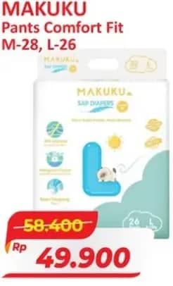 Promo Harga Makuku Comfort Fit Diapers Pants M28, L26 26 pcs - Alfamart
