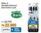 Promo Harga ORAL B Toothbrush Ultra Thin Charcoal Extra Soft 3 pcs - Indomaret