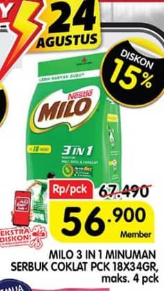 Promo Harga Milo ActivGo 3in1 per 18 sachet 35 gr - Superindo