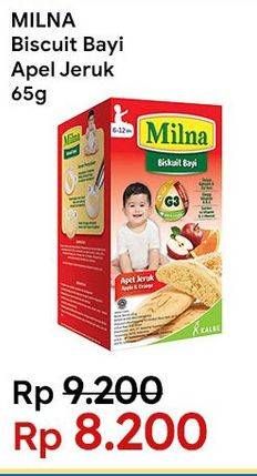 Promo Harga Milna Biskuit Bayi 6+ Apel Jeruk 65 gr - Indomaret