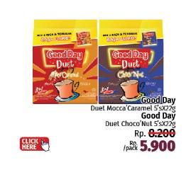 Promo Harga Good Day Coffee Duet MocaCaramel, ChocoNut per 5 sachet 22 gr - LotteMart