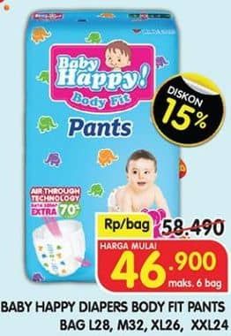 Promo Harga Baby Happy Body Fit Pants M32, L28, XL26, XXL24 24 pcs - Superindo