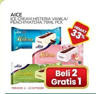 Promo Harga Aice Ice Cream Histeria Vanila Matcha, Peach 70 ml - Indomaret