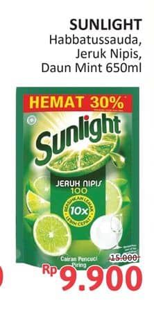 Promo Harga Sunlight Pencuci Piring Higienis Plus With Habbatussauda, Jeruk Nipis 100, Anti Bau With Daun Mint 650 ml - Alfamidi