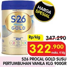 Promo Harga S26 Procal Gold Susu Pertumbuhan Vanilla 900 gr - Superindo