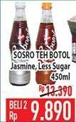 Promo Harga SOSRO Teh Botol Jasmine, Less Sugar per 2 botol 450 ml - Hypermart