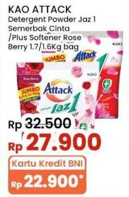Promo Harga Attack Jaz1 Detergent Powder Semerbak Cinta, +Softener Rose Berry 1700 gr - Indomaret