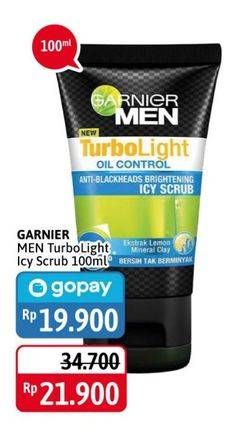 Promo Harga GARNIER MEN Turbo Light Oil Control Facial Foam Anti Blackheads Brightening Icy Scrub 100 ml - Alfamidi
