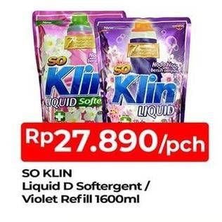 Promo Harga SO KLIN Liquid Detergent + Anti Bacterial Violet Blossom, + Softergent Pink 1600 ml - TIP TOP