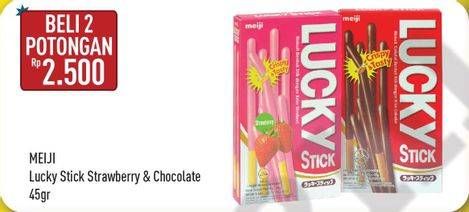 Promo Harga MEIJI Biskuit Lucky Stick Strawberry, Chocolate per 2 box 45 gr - Hypermart